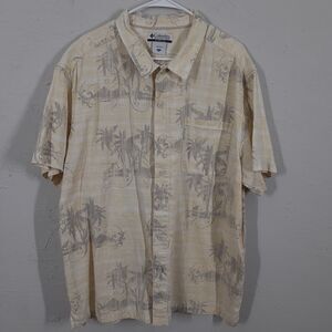 Columbia Adult Mens 2XL XXL Yellow Short Sleeve Hawaiian Shirt Aloha